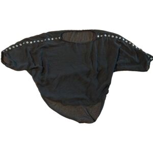 Sheer Black Eyelet Shawl Top Shirt Goth Gothic Punk Metal Studs Mesh Flowy Crop